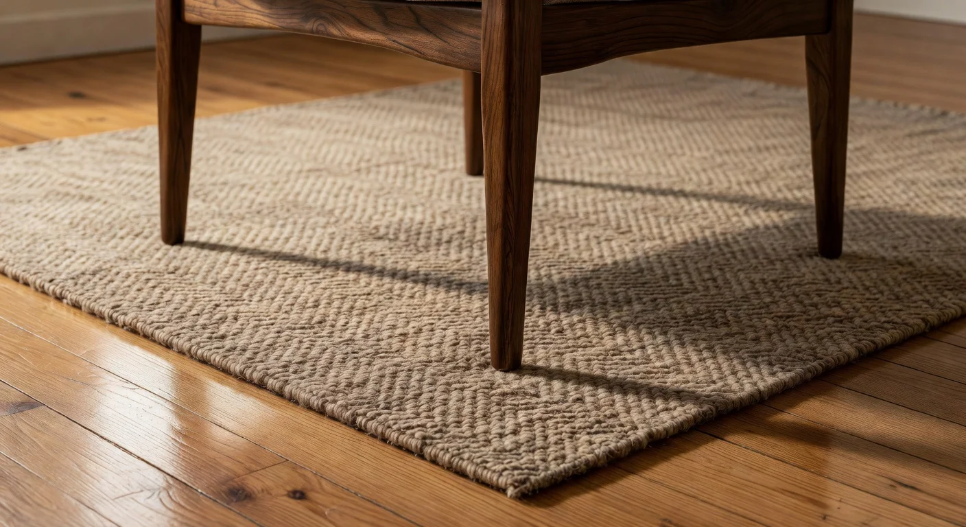Chair layout rule showing front legs resting on an area rug for proper spatial grounding.