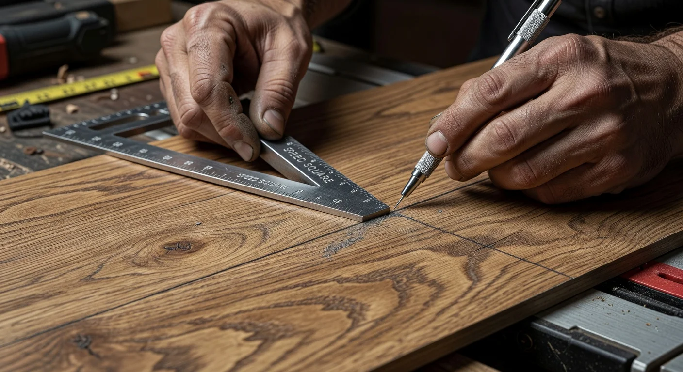 Measuring luxury vinyl plank flooring for custom installation cuts.