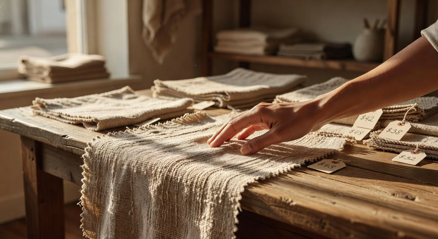 Shopper checking the fabric texture of home decor locally
