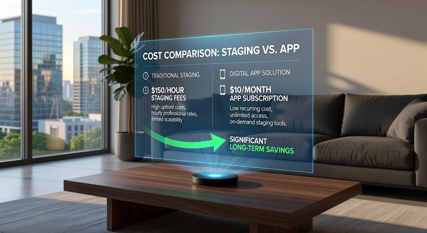 Cost comparison showing expensive human design fees versus affordable AI interior design subscriptions.
