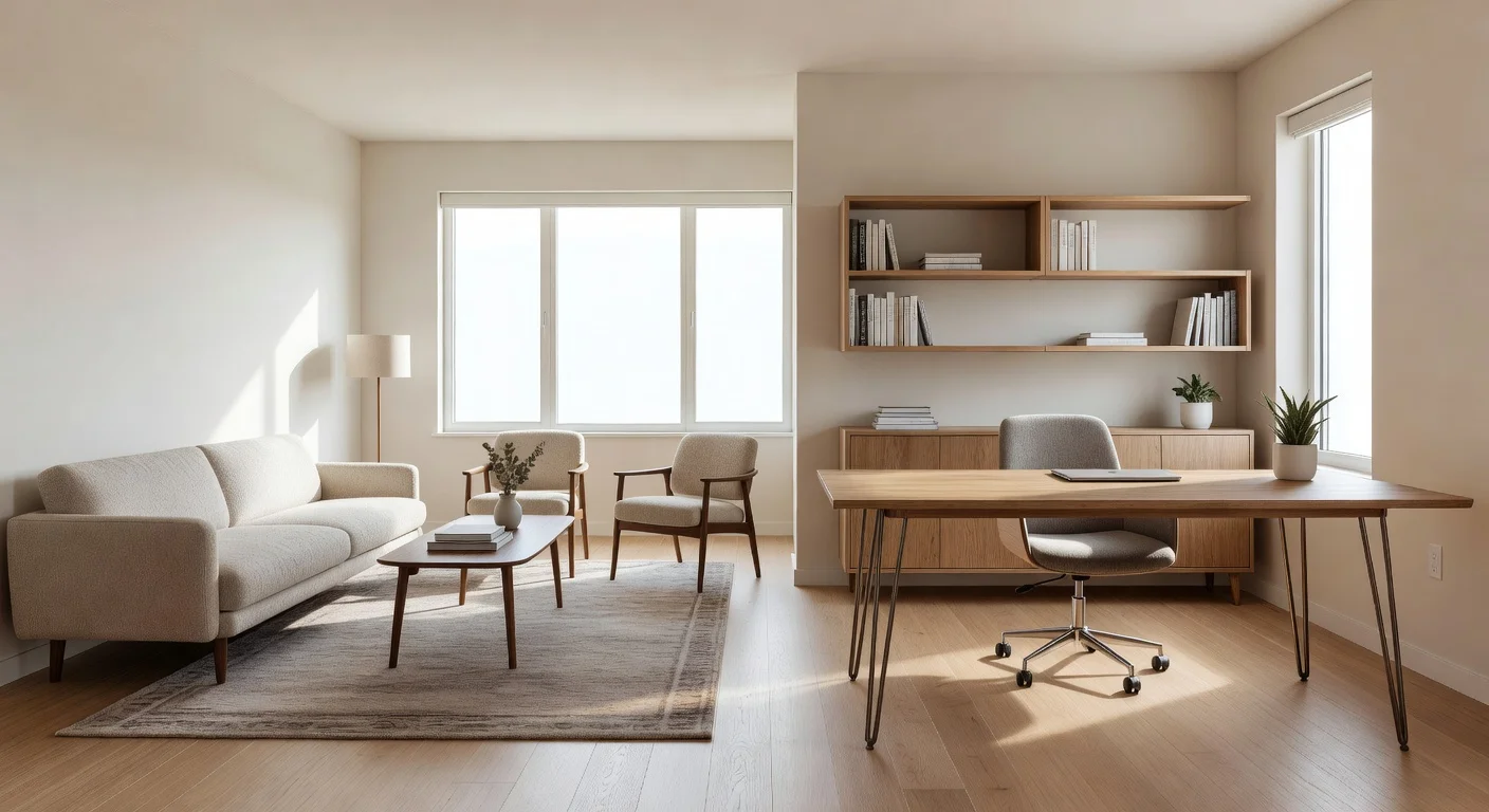 A beautifully decorated living room featuring a mix of modern and vintage furniture styles