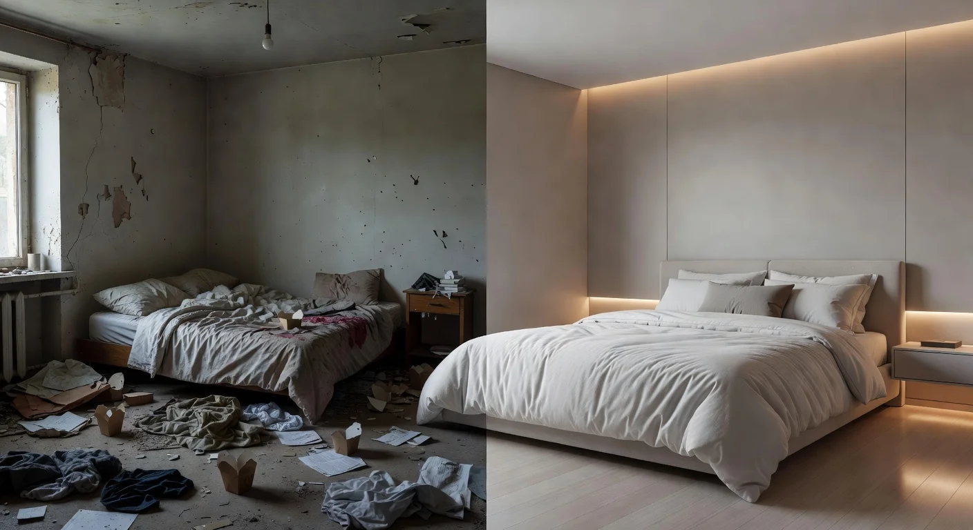Before and after AI room redesign showing modern top decor styles.